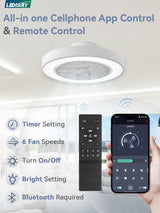 LEDIARY 20 Inch Low Profile Ceiling Fan With Light, Led Bladeless Ceiling Fans, Remote Control Enclosed Flush Mount Ceiling Fan With Timming, 3000-6000K, 6 Wind Speed, 3000LM, 57W-White LEDIARY