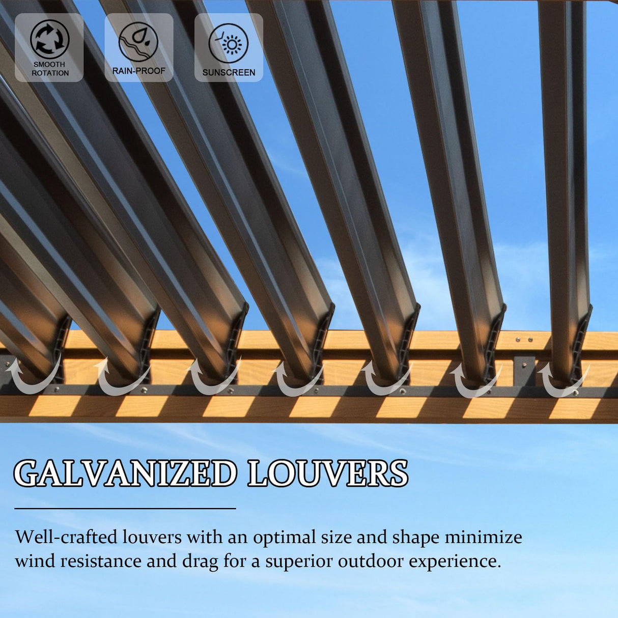 Domi Louvered Pergola 10×16 FT, Outdoor Wood Grain Aluminum Pergola with Adjustable Rainproof Roof and Drainage System, Metal Pergola Gazebo for Patio, Deck, Backyard domi outdoor living