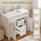 Sweetcrispy 36" Bathroom Vanity with Sink, Bathroom Storage Vanity Sink with 2 Doors& 2 Drawers, Farmhouse Wooden Free Standing Bathroom Cabinet with Sink, Easy Assembly, NO Mirror Faucet (White) Sweetcrispy