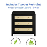 Simmons Kids Theo 3 Drawer Dresser with Changing Top and Interlocking Drawers, Black/Textured Almond Delta Children