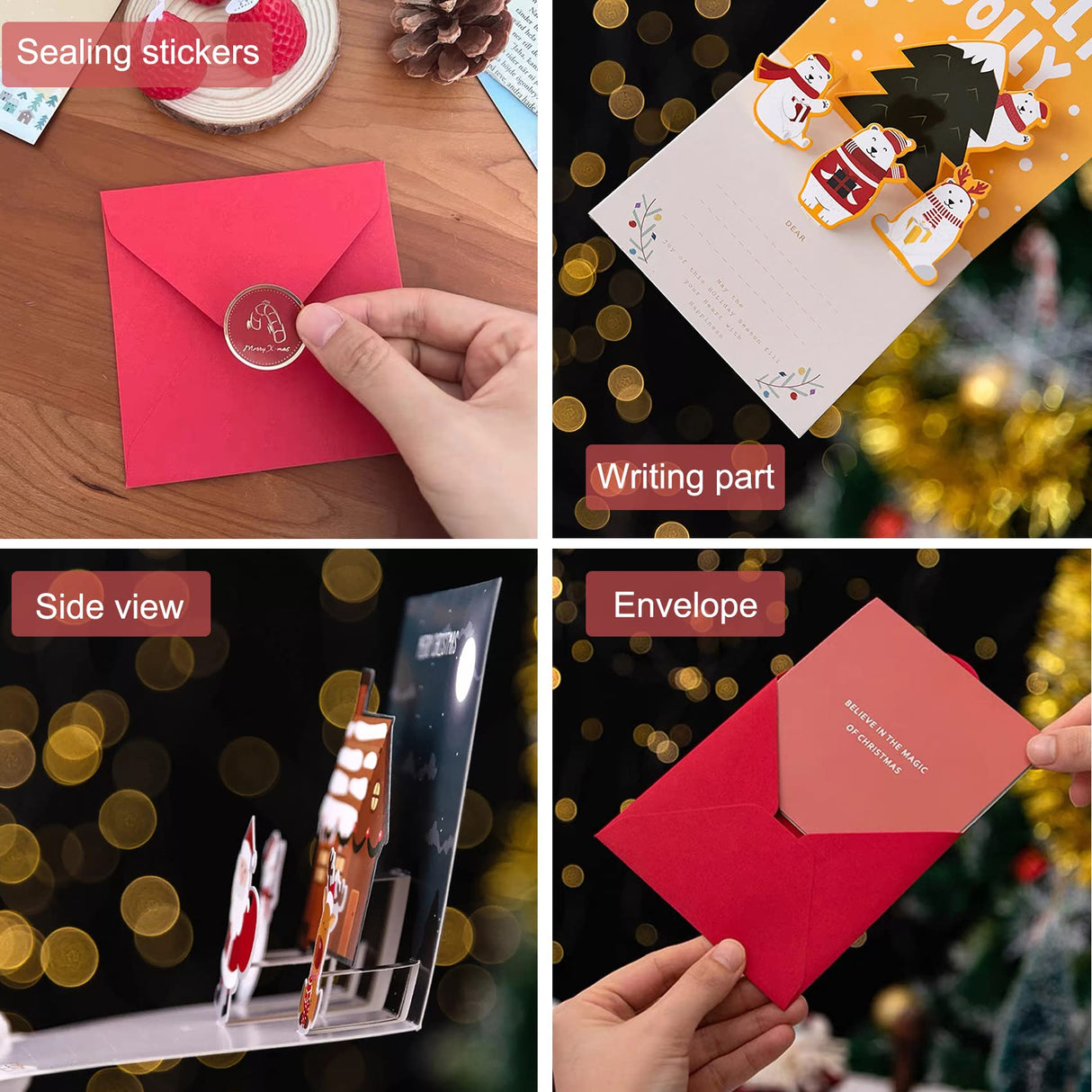 EMPCYDIA Christmas Cards, 6 Pack Small Pop Up Christmas Gift Card with Envelopes Stickers, 3D Cute Holiday Greeting Cards Santa Snowman Reindeer Xmas Tree Bulk Set Xmas Card for Kids 4.3x4.3inch EMPCYDIA