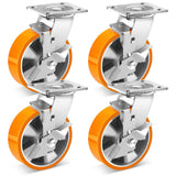 W B D WEIBIDA 6 Inch Industrial Grade Casters Set of 4, Heavy Duty Casters Wheels with Brake 5000 Lbs, Maintenance-Free Polyurethane on Aluminum Wheels, Plate Swivel Casters for Machine, Equipment W B D WEIBIDA