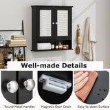 Tangkula Bathroom Medicine Cabinet with Mirror, Wall Mounted Wooden Hanging Organizer with Doors and Shelves, Bathroom Wall Mirror Cabinet (Mirror Doors, Black) Tangkula