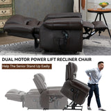 Dual Motor Power Lift Chair, Lay Flat Recliner Chair, Electric Recliner with Massage and Heat for Elderly, Remote Control, Infinite Position, Standing Assistance, USB Ports, Genuine Leather, Brown Trustyue