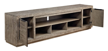 Signature Design by Ashley Krystanza Rustic TV Stand Fits TVs up to 90", 2 Cabinets and Shelves For Storage, Brown