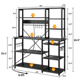 SUPERJARE Larger Bakers Rack with Power Outlets, 6-Tier Microwave Stand, Coffee Bar with 12 S-Shaped Hooks, Kitchen Shelf with Wire Basket, 47.2 x 15.5x 66.9 Inches, Black SUPERJARE