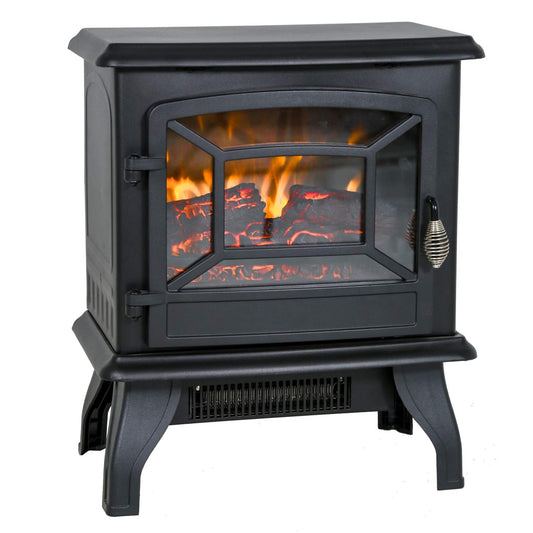 FDW Electric Fireplace Heater 20" Freestanding Fireplace Stove Portable Space Heater with Thermostat for Home Office Realistic Log Flame Effect 1500W CSA Approved Safety 20"Wx17"Hx10"D,Black