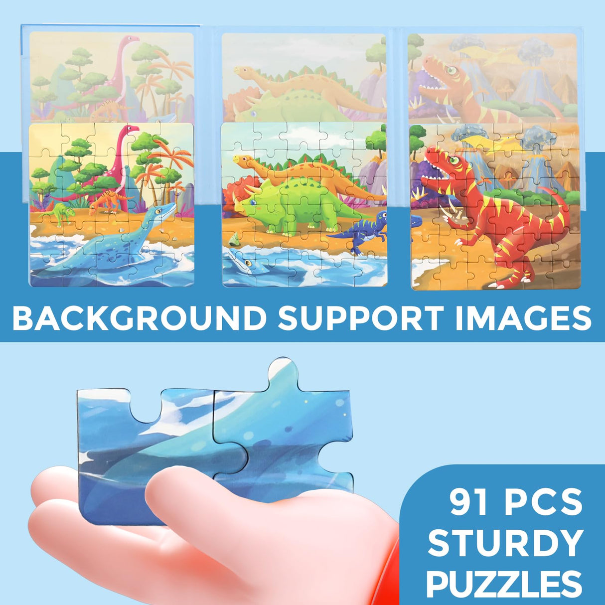 Magnetic Puzzles for Kids Ages 4-8, 3 in 1 Dinosaurs Magnet Jigsaw Puzzle Book, Kids Travel Puzzles Toys, Preschool Learning Toy for Kids 3-8 Year (Dinosaurs) EREBADI