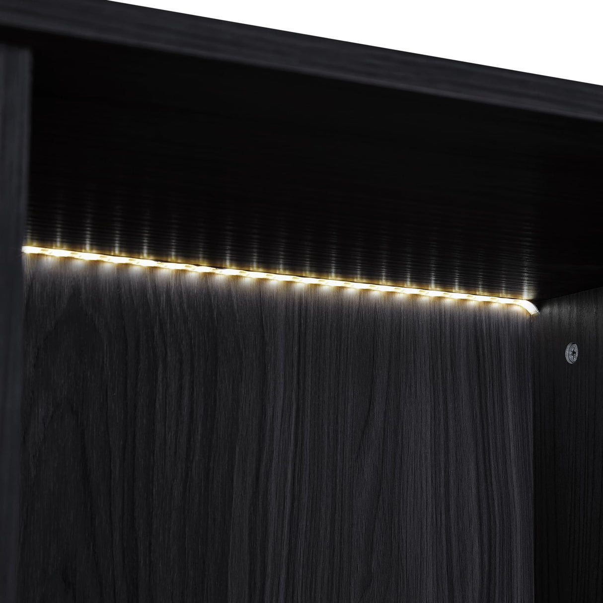 THINK 30 51.2'' Tall Lighted Display Cabinet with Tempered Glass Door, Adjustable Glass Shelves, Metal Legs, LED Modern Minimalist Curio Cabinet for Living Room, Office, Study, Black THINK 30