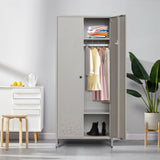 YEEZER Metal Armoire Wardrobe Closet Cabinet for Hanging Clothes with Lock Doors, -74" Steel Lockable Wardrobe Storage Locker Clothes Organizer for Bedroom, Laundry Room (Gray) YEEZER