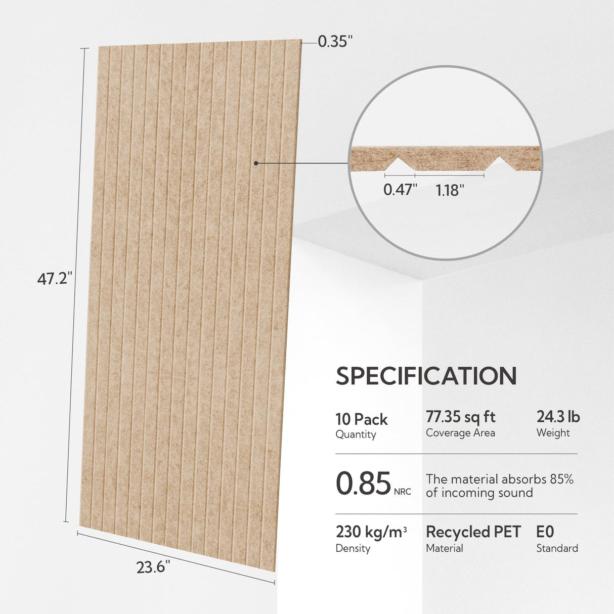 Olanglab Acoustic Wall Panels 10 Pack, 48 x 24 per Acoustic Panels Sound Absorbing, Decorative Sound Panels for Home Studio and Office, Khaki Olanglab