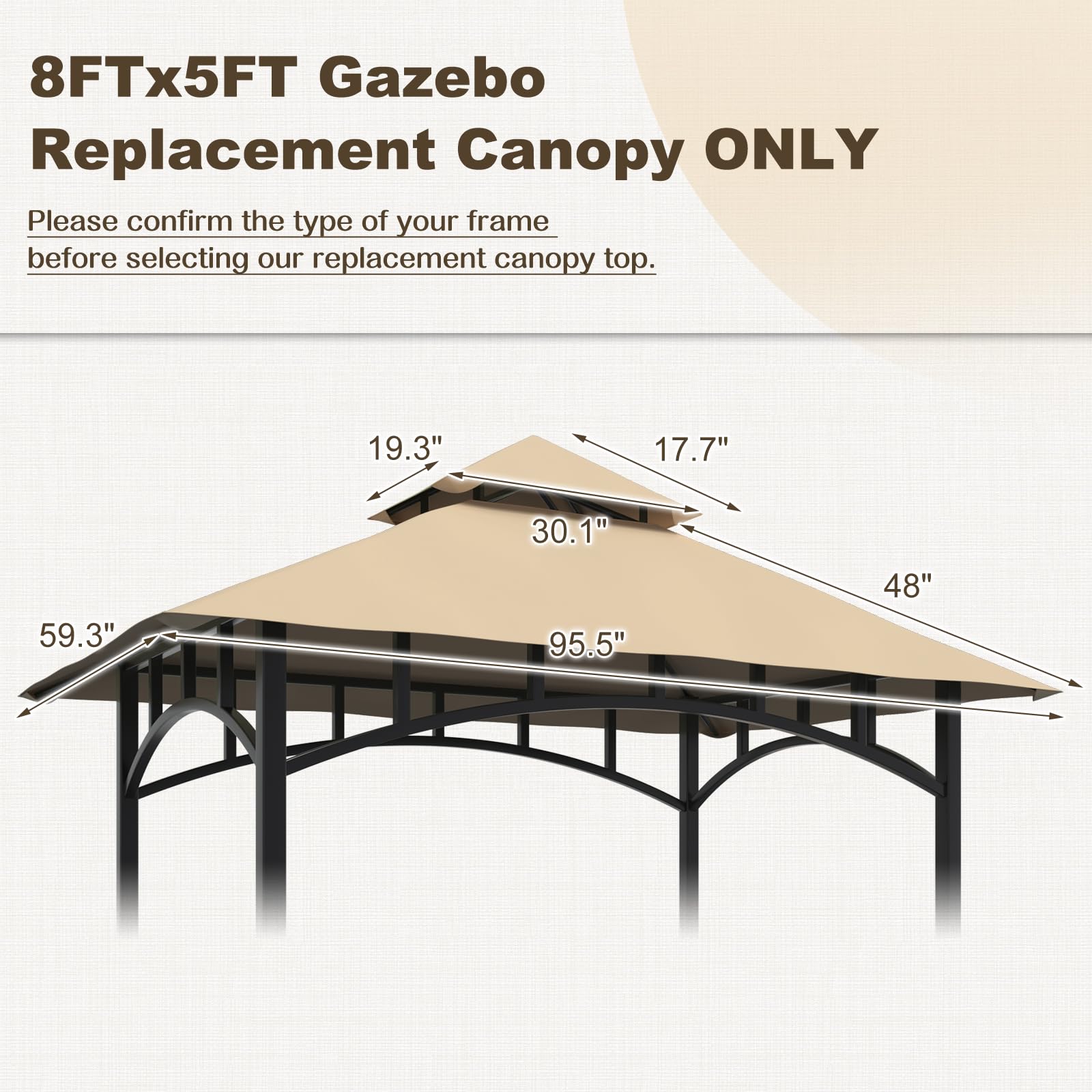 Grill Gazebo Canopy Replacement Cover, 5'x8' Double Tiered BBQ Roof Top, BBQ Gazebo Cover Grill Shelter for Garden Patio Yard Outdoor (Khaki) - WoodArtSupply