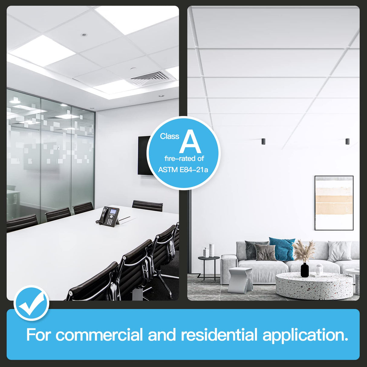 Art3d 10-Pack Smooth Drop Ceiling Tile 2ft x 4ft - Fire-Rated, Waterproof, Reusable - Premium PVC, No Sag and Breakage - Cover 80 Sq. Ft, White Art3d