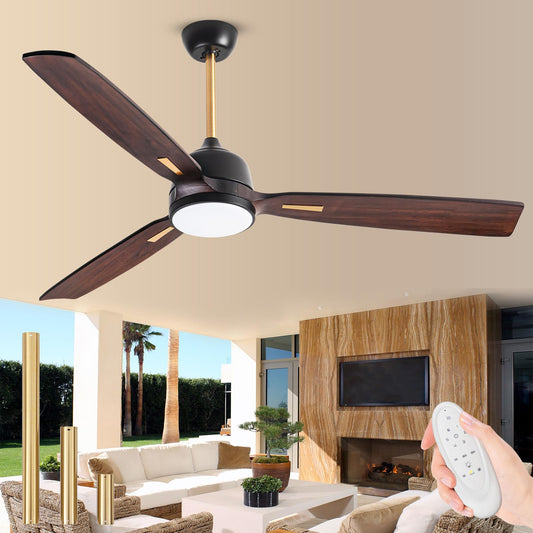 AUNLPB 60 inch Farmhouse Rustic Ceiling Fans with Lights, Solid Wood Ceiling Fan, Outdoor Ceiling Fans for Patios Waterproof, DC Reversible Motor High CFM Large Ceiling Fan for Exterior, Front Porch