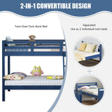 Costzon Twin-Over-Twin Wood Bunk Bed, 2-in-1 Convertible Space-Saving Bunk Bed for Bedroom Dorm Guest Room, Heavy Duty Bed Frame w/Inclined Ladder & Safety Guardrails for Kids Teens Adults (Navy) Costzon