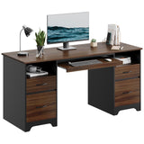 Bestier 59” Computer Desk with 4 Drawers, Office Desk with Storage, Industrial Executive Desk with File Drawer, Keyboard Tray & 2 Pedestals for Home Office & Studio, Cherry Bestier