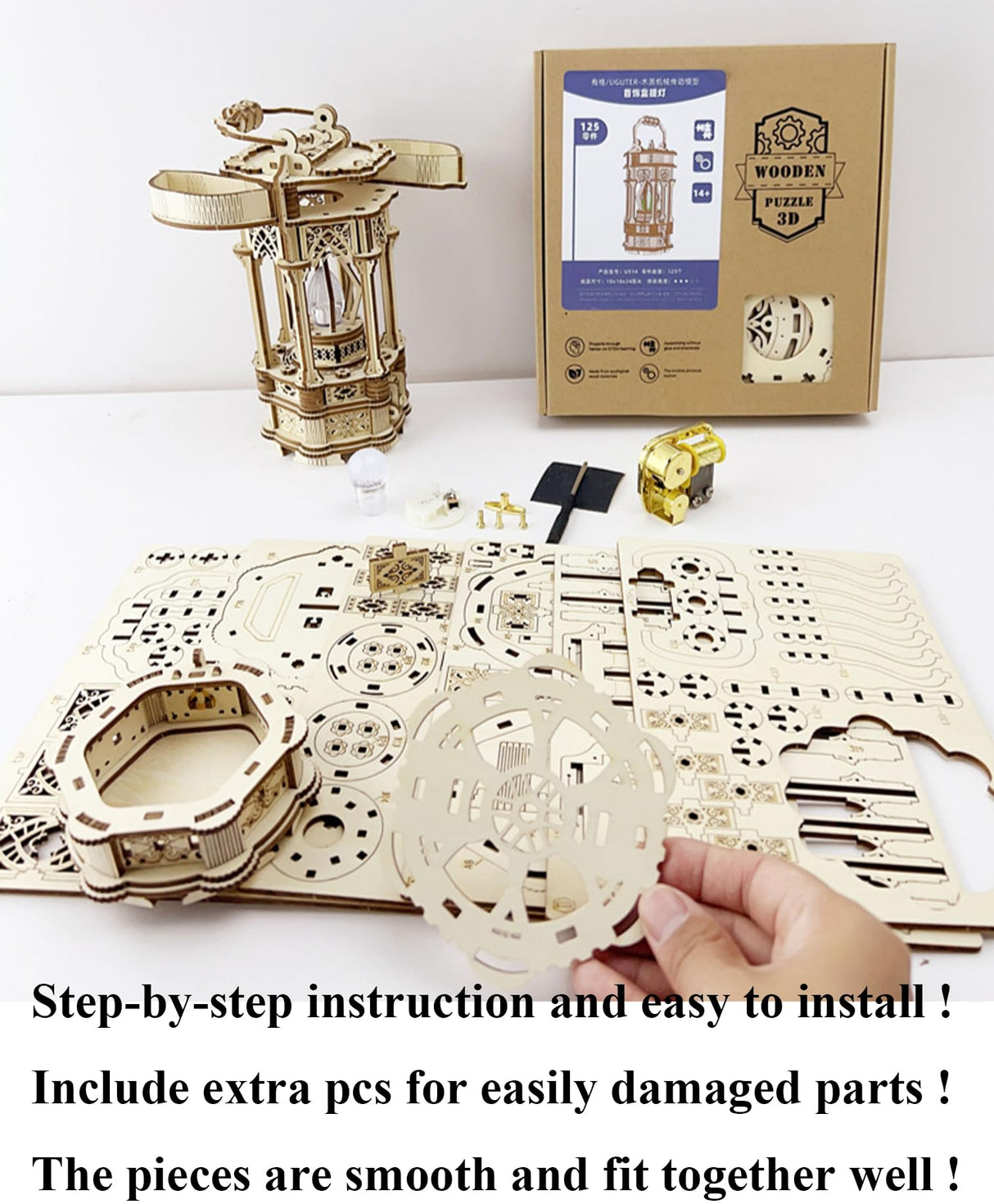 3D Puzzles for Adults - DIY Wooden Puzzle Lantern Model Kits for Adults to Build, Unique Gift Aesthetic Desk Decor with LED Light PlaTu