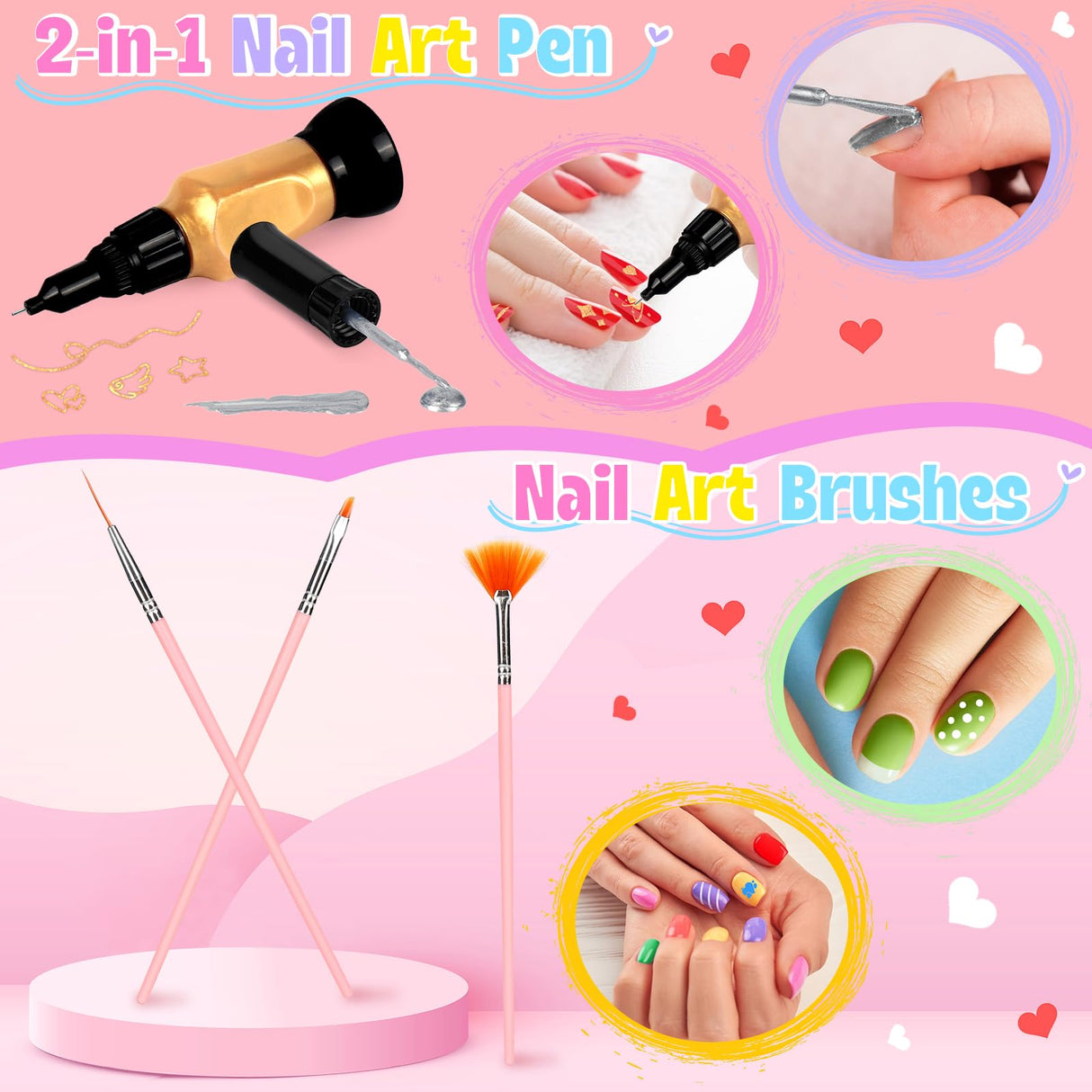 Kids Nail Polish Set for Girls, Nail Art Kit with Nail Dryer & Storage Case, Non-Toxic Peel-Off Quick Dry Nail Polish for Kids, Birthday Christmas Gift for Kids Ages 6-12 FUSPWEAO