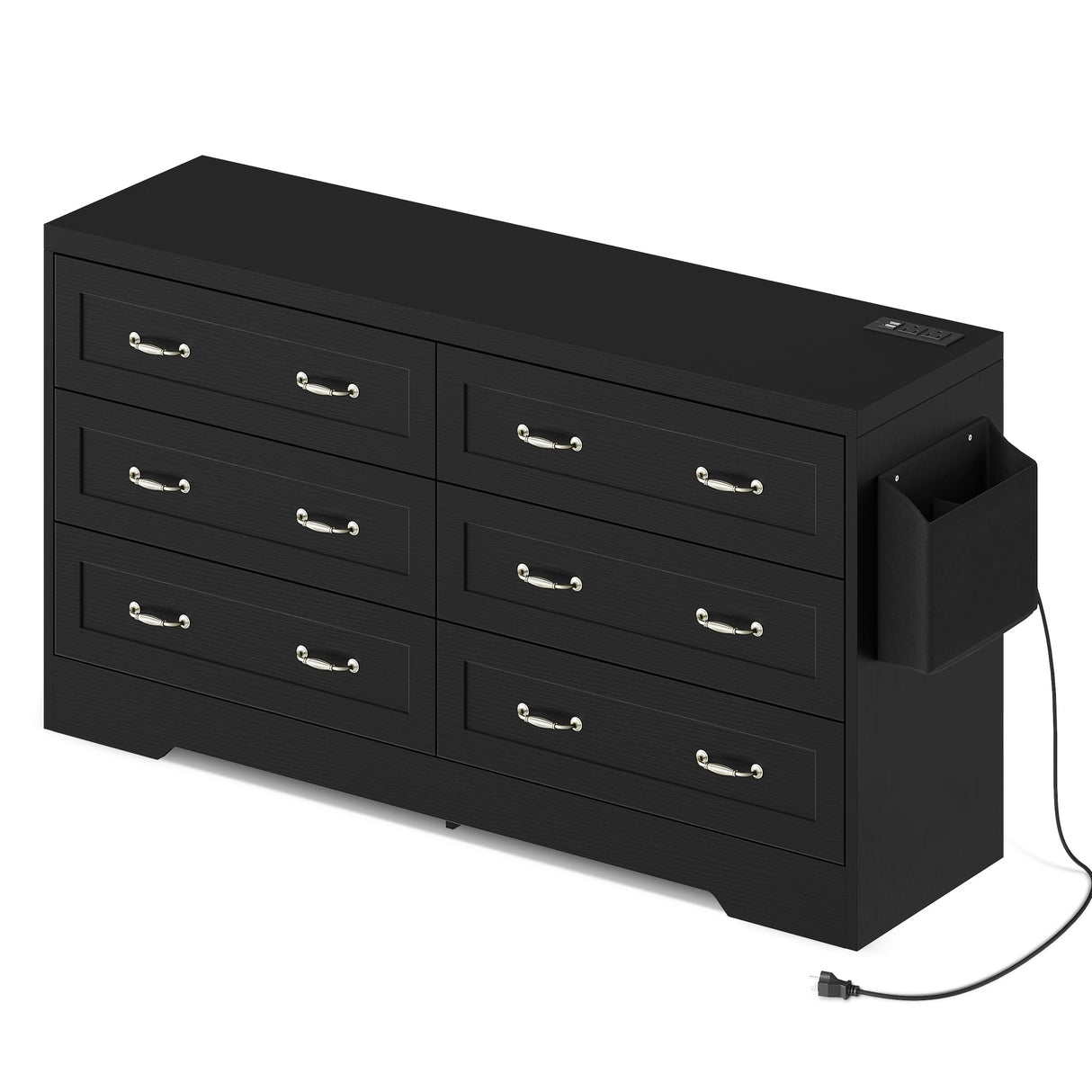 YITAHOME 6 Drawers TV Stand for 65 inches with Power Outlets -Chest of Drawers Dresser with Side Organizer Bag Entertainment Center TV Console, Black YITAHOME