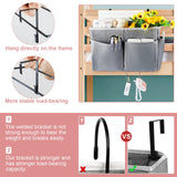 Retyion Bedside Storage Bag with 4 Hooks Multi-Function Hanging Organizer Caddy for Headboards Bunk Bed Hospital Bed (Grey) Retyion