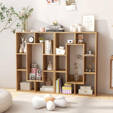 Tangkula 35.5” Geometric Bookshelf, Freestanding Wood Open Bookcase with 7 Cubes, Anti-Toppling Devices, Home Office Décor Rectangular Storage Shelf Display Rack for Study Living Room (1, Natural) Tangkula