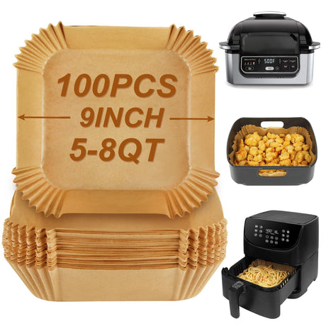 BYKITCHEN Air Fryer Sheets Liners for Ninja AG301 Grill, Ninja AF141 Pro 4-in-1 & More, 9in Disposable Square Air Fryer Parchment Paper Filters for 5 to 8 Qt, Ninja Foodi Grill Accessories(Set of 100) BYKITCHEN