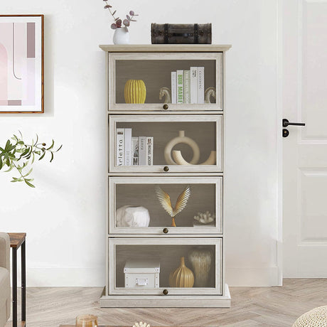 Farmhouse Kitchen Pantry Cabinet, Curio Cabinet, Credenza Storage Cabinet, Tall Book Shelf with Doors, Display Cabinet with Glass Doors for Bedroom, Living Room and Home Office (Antique White) Plturdke