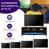AMERLIFE 65" Fireplace TV Stand with 60" Glass Electric Fireplace, Industrial & Farmhouse Media Entertainment Center with Open Shelve Storage for TVs Up to 75", TV Console for Living Room, Gray AMERLIFE