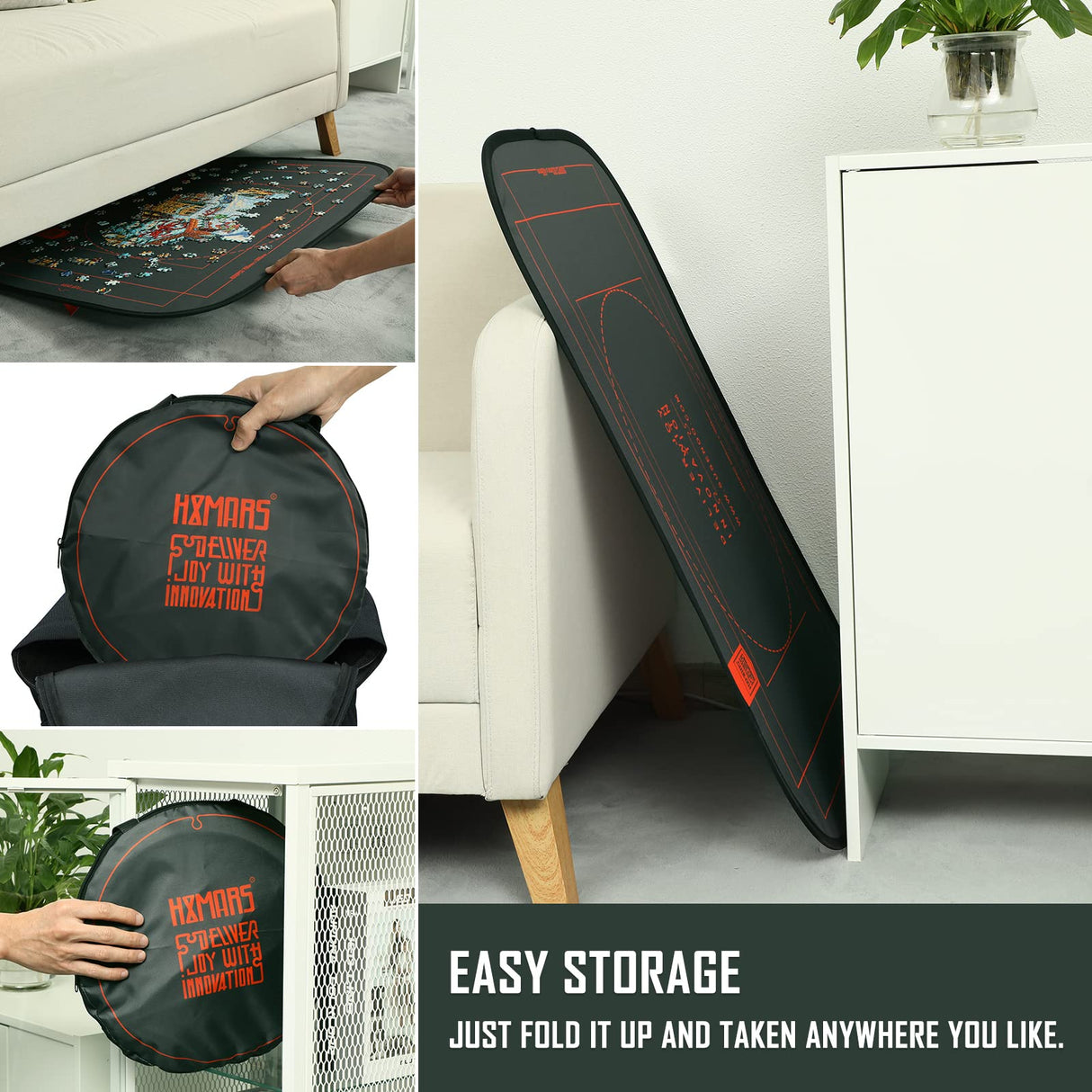 HXMARS Foldable Jigsaw Puzzle Board: Large Portable 1000 Pieces Puzzle Mat with Puzzle Sorter Trays, Puzzle Storage Saver to 500 & 1000 Pieces with Storage Bag(Grey) HXMARS