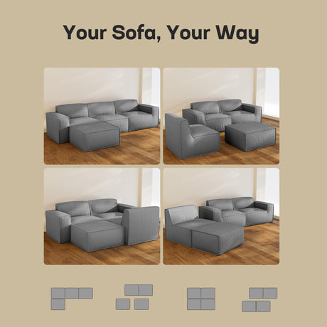 Marsail Modular Sectional Sofa, 111" L-Shaped Modular Sectional Couch with Deep Seat, Freely Combinable Sectional Clound Sofa for Living Room, No Assembly, Plush Corduroy Fabric, Grey Marsail