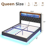 Floating Queen Bed Frame with RGB LED Headboard, USB Ports & Storage - ADORNEVE Dark Gray Upholstered Platform ADORNEVE