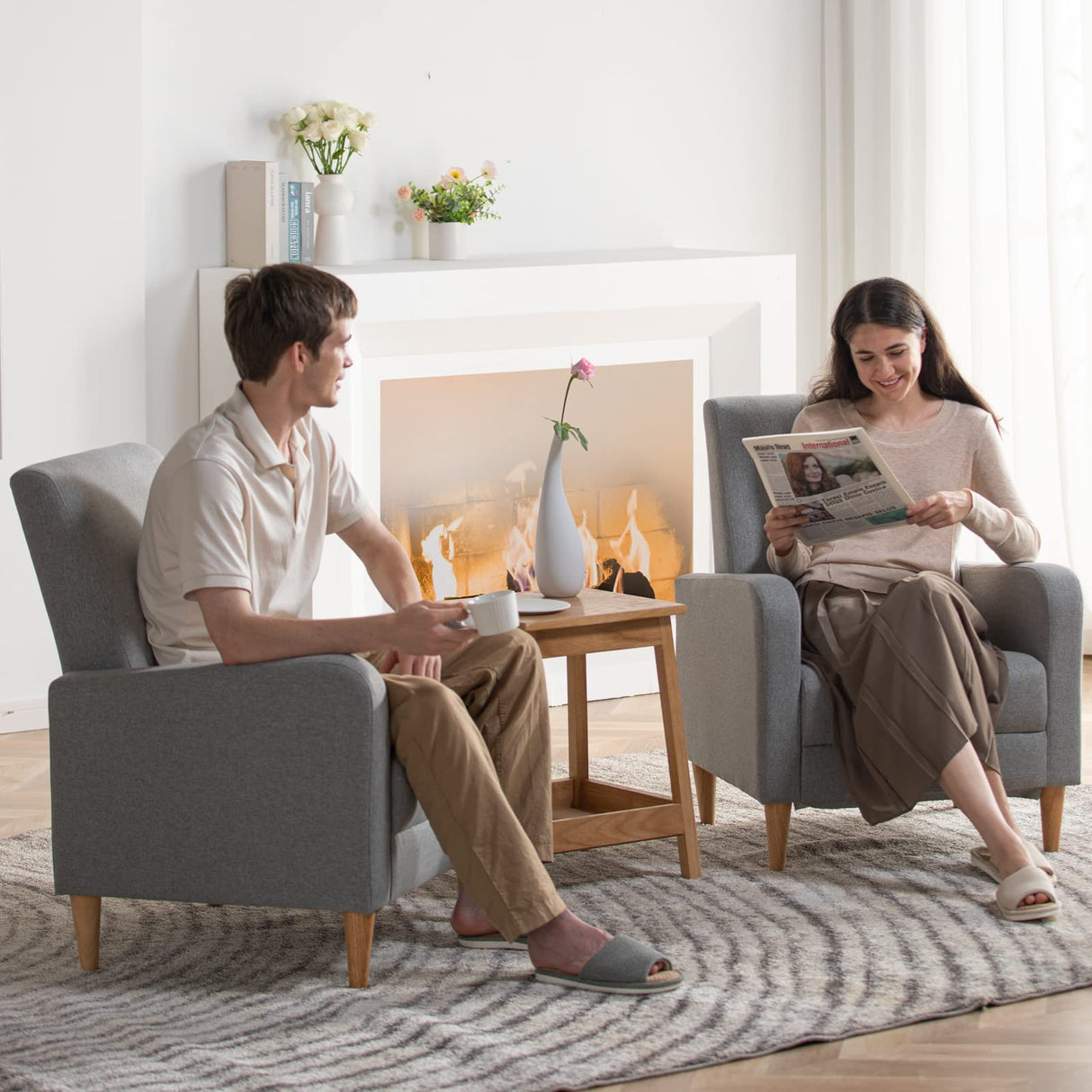 COLAMY Modern Upholstered Accent Chair Armchair with Pillow, Fabric Reading Living Room Side Chair,Single Sofa with Wood Legs, Light Grey COLAMY