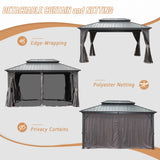 Domi 12' X 16' Hardtop Gazebo, Aluminum Metal Gazebo with Galvanized Steel Double Roof Canopy, Curtain and Netting, Permanent Gazebo Pavilion for Patio, Backyard, Deck, Lawn… domi outdoor living