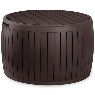 Keter Circa 37 Gallon Round Deck Box, Outdoor Storage and Patio Table for Outdoor Cushion Storage