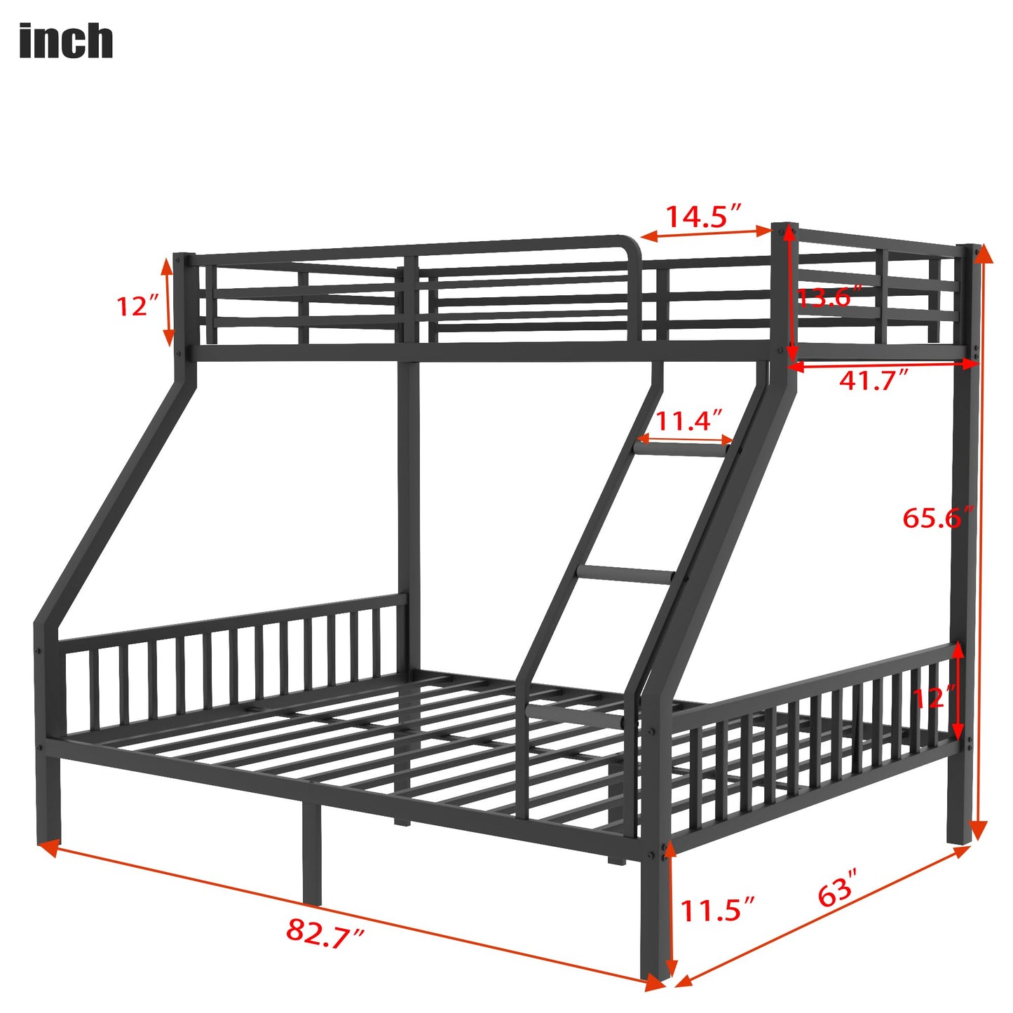 Mirightone Twin XL Over Queen Bunk Beds for Adults and Teens, Heavy-Duty Metal Bunk Bed Frame Ladder and Slats Support for Boys Girls,Space-Saving,Noise Reduced,Black