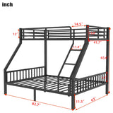 Ball & Cast Twin XL Over Queen Metal Bunk Bed,Heavy Duty Metal Bed Frame with Ladder and Full-Length Guardrails for Kids,Teens,Adults,Slats Support,Noise Free,No Box Spring Needed, Black Ball & Cast