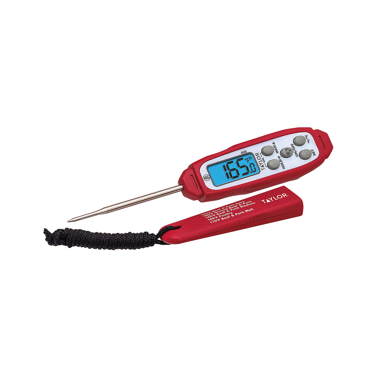 Taylor Digital Waterproof Thermometer with Bright Blue Backlight for Kitchen, Meat, Food, Grill, BBQ Cooking, Red, Standard,(806GW) Taylor