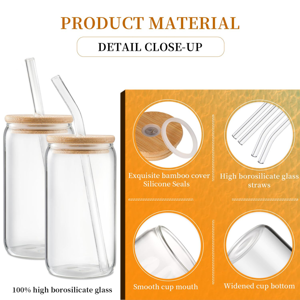 Glass Cups with Lids and Straws 4 pcs,16 oz Glass Cups for Coffee Bar Accessories-DWTS DANWEITESI Iced Coffee Cups with Lids,Drinking glasses Set,Coffee Cups Glass Tumbler with Straw and Lid for Gifts DWTS DANWEITESI