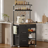 Itaar Kitchen Island with Storage, Rolling Kitchen Island Cart with Shelves and Drawers, Towel Rack, 8 S Hooks, Kitchen Cart on Wheels, for Home, Dining Room, Black Itaar