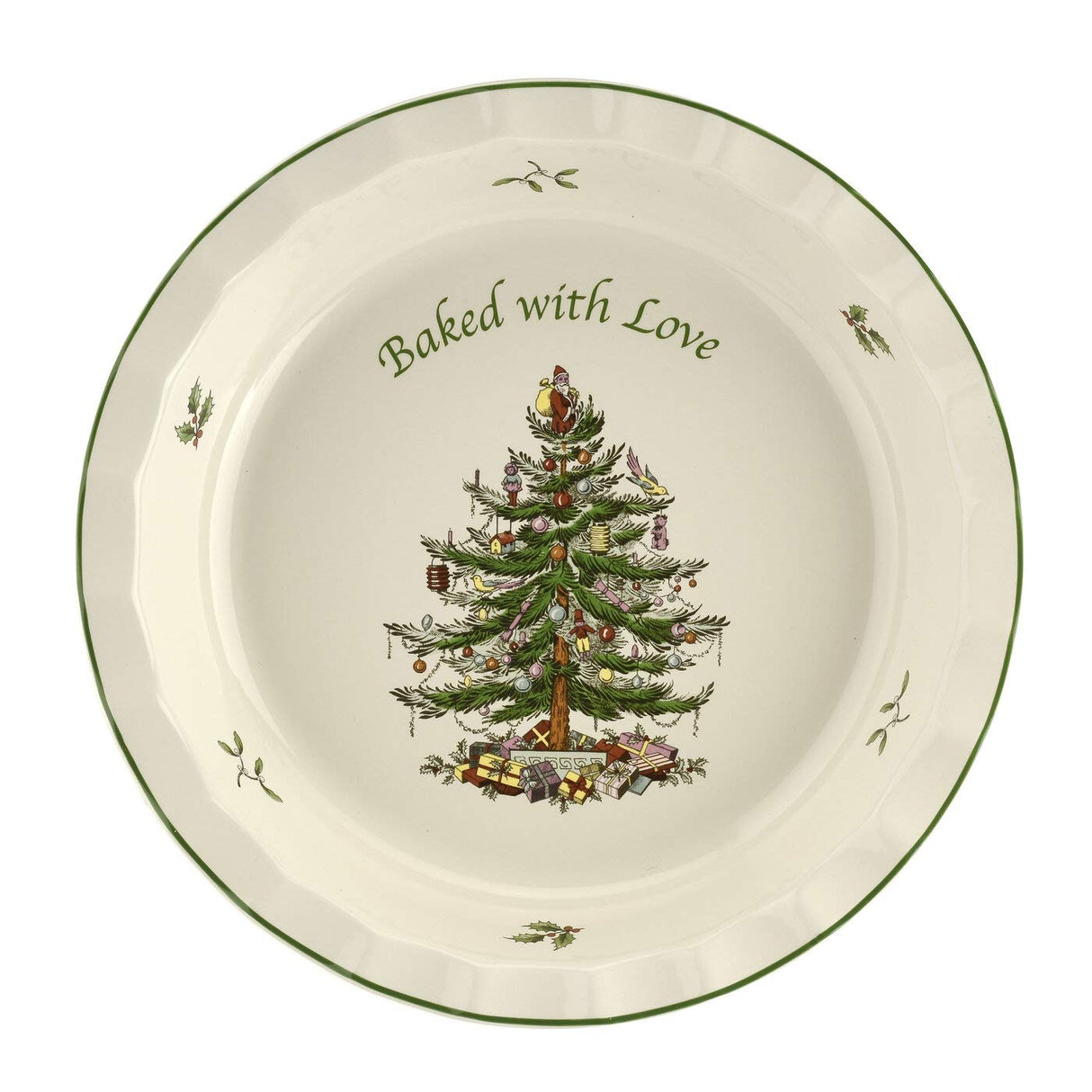 Spode Christmas Tree 10-Inch Pie Dish - Round Baking Dish for Holiday Desserts - Festive Earthenware Serveware for Christmas Table Setting - Dishwasher, Microwave, Oven Safe - Holiday Dishware Spode
