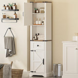 66" Tall Farmhouse Bathroom Storage Cabinet with Barn Doors and Drawer, Narrow Storage Unit, Adjustable Shelves & 5-Tier Storage Space, Freestanding Cabinet for Bathroom, Living Room, Kitchen Vabches