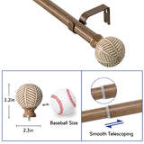 Wood Curtain Rods for Windows: 1 Inch Diameter Adjustable Drapery Rods 48" to 86",2 Pack Curtain Rods with Imitation Wood Grain Leaf Pattern Finials UNCONSIL