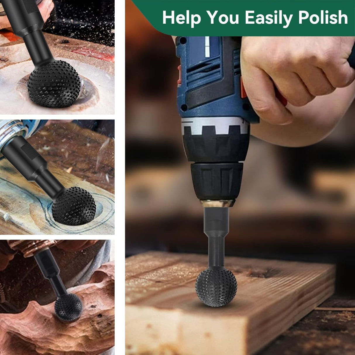 Ball Grinding Head, 5/8‑11in Wood Carving Burrs Carbon Steel Sphere Rotary Burr Ball Gouge Grinding Head Woodworking Attachment Tool for Wood Carving Grinding Polishing Engraving Agatige