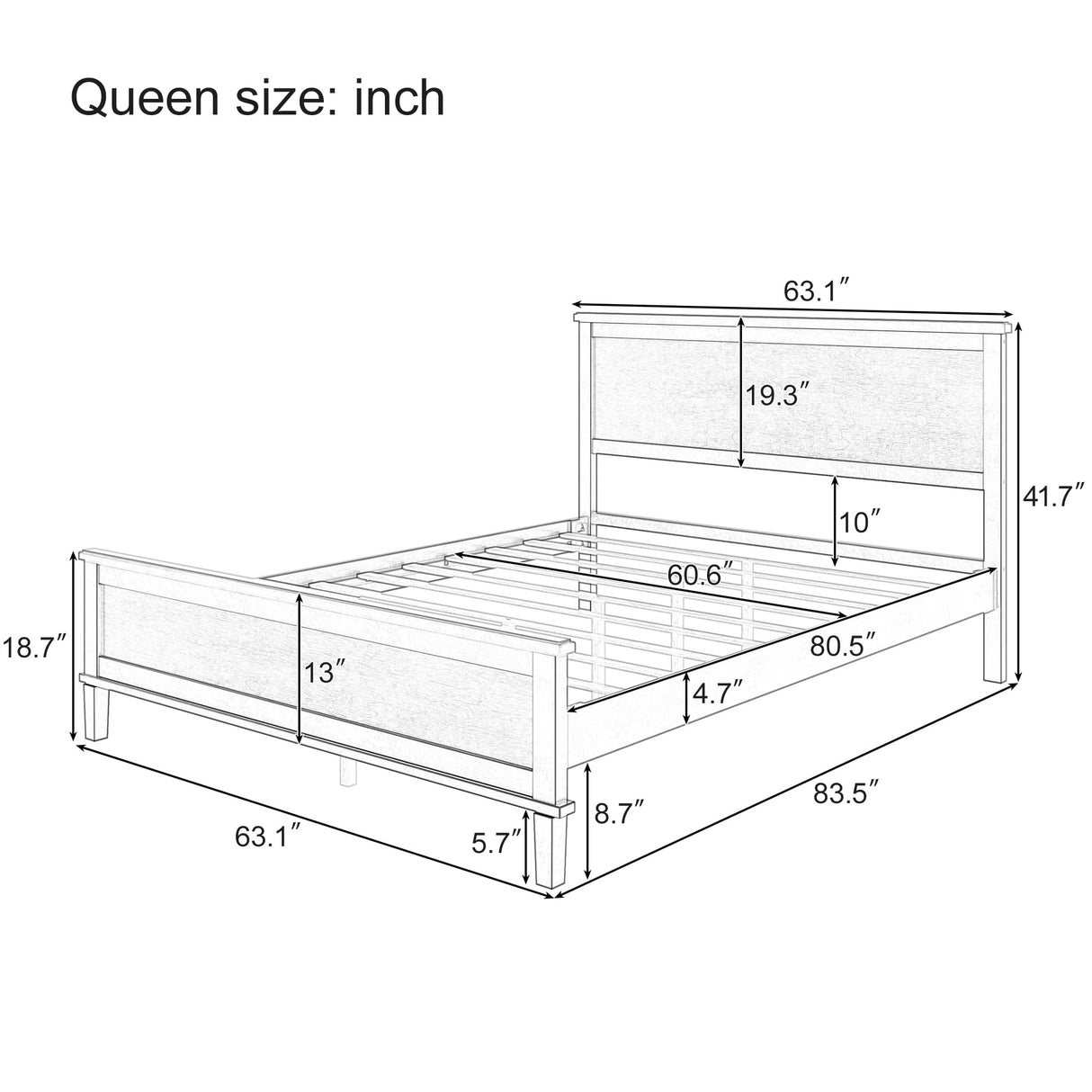 Merax Queen Size Wooden Bed Frame, Mid Century Modern Platform Bed with Tall Headboard and Footboard, Solid Wood Slats Support, No Box Spring Needed, Easy Assembly, Brown Merax