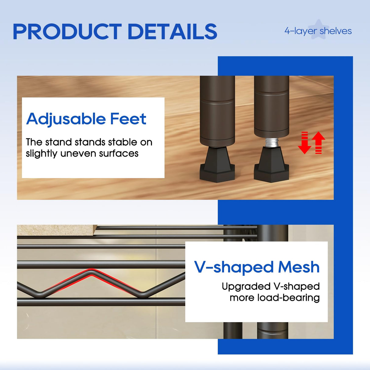 4-Tier Storage Shelves 35.4" L x 13.3" W x 53.7" H Metal Garage Shelves Standing Storage Shelf Adjustable Layer Racks with Steel Frame Suitable for Kitchen, Garage or Commercial Use (Black) FDW