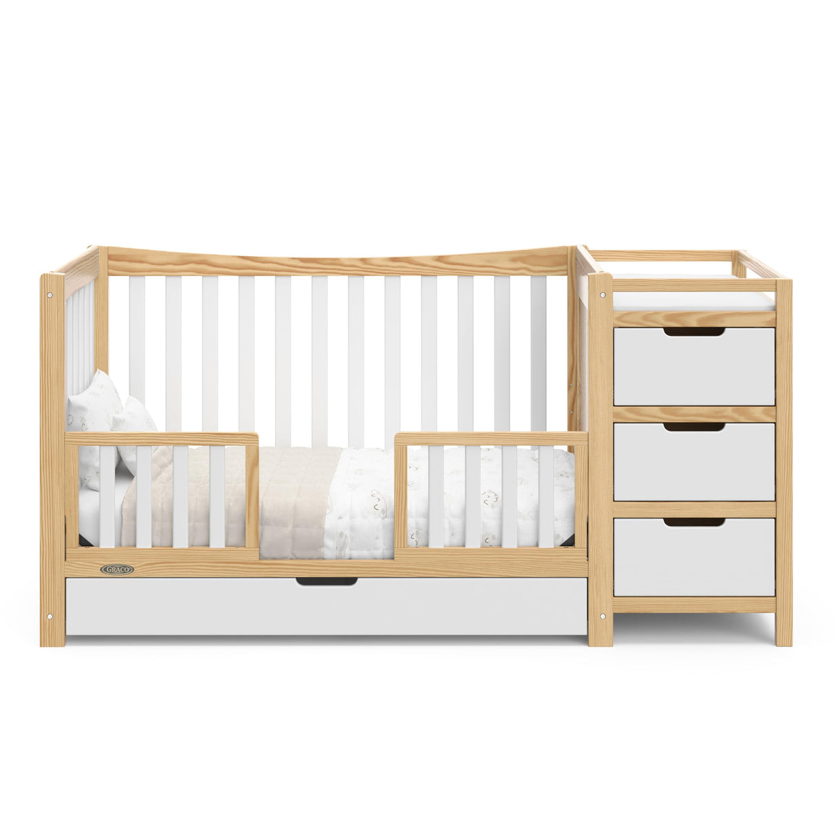 Graco Remi 4-In-1 Convertible Crib & Changer With Drawer (White & Natural) – GREENGUARD Gold Certified, Crib And Changing-Table Combo, Includes Changing Pad, Converts To Toddler Bed, Full-Size Bed Graco