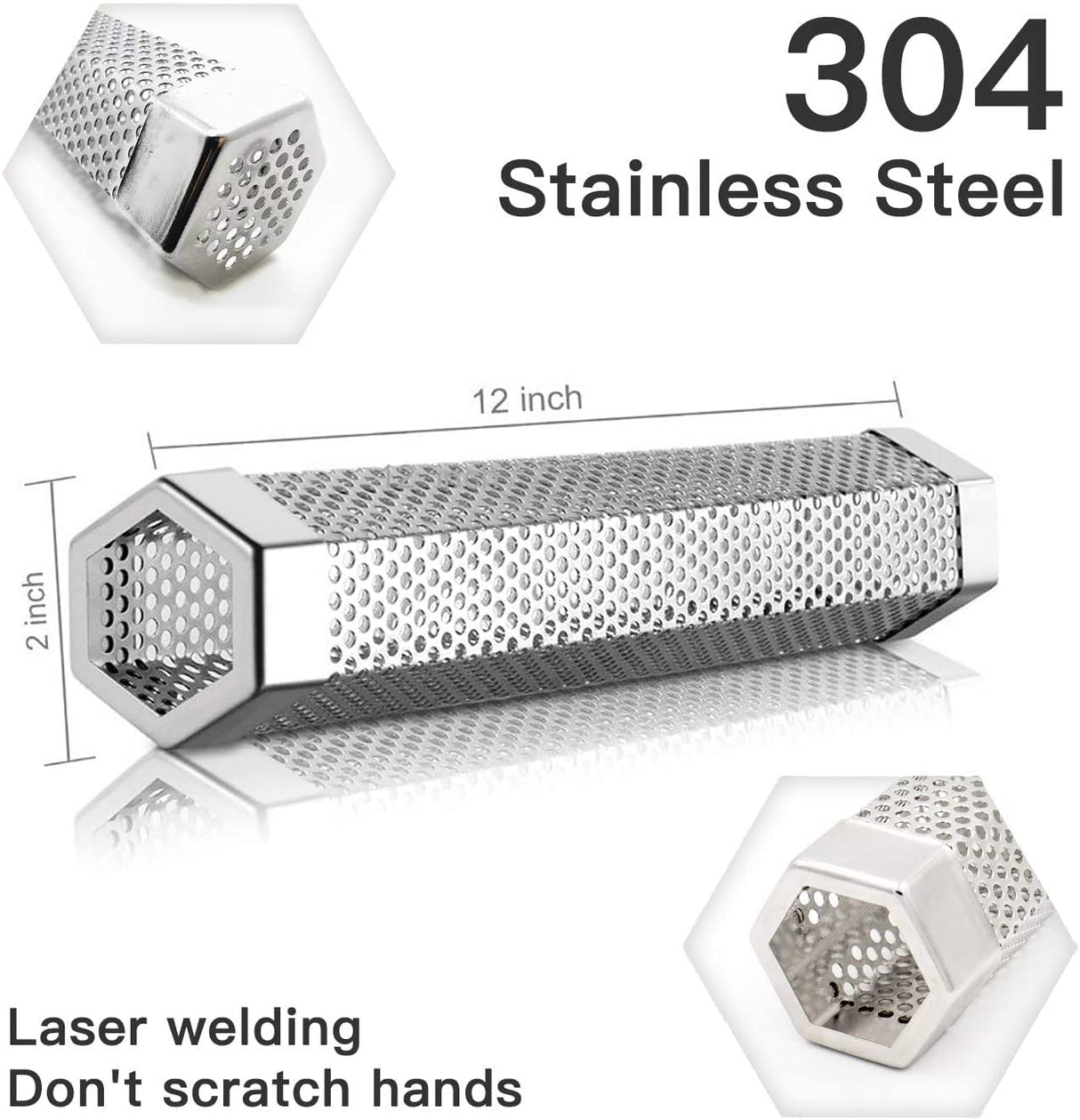 12" Pellet Smoker Tube for pellet Grill 2 Pack Cold Smoker Generator for BBQ Stainless Steel Wood Pellet Tube Smoker Fit Electric Gas Charcoal Grill, Provides Food tong and Brush and Hook JIIGAAT