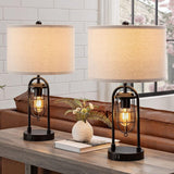 KAWOTI Set of 2 Farmhouse Table Lamps with USB Ports and Night Light Modern Nightstand Lamp for Living Room Bedroom（Bulbs Included） KAWOTI