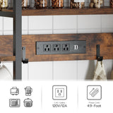 HOOBRO Bakers Rack with Power Outlet, 35.8 Inches Kitchen Microwave Oven Stand Storage Shelf with Goblet Holder, Coffee Bar with LED Lights, and Wire Basket, Rustic Brown and Black BF90UDHB01 HOOBRO