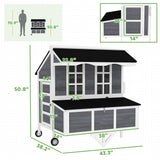 PawHut 43" Chicken Coop with Wheels, Mobile Chicken House with Nesting Box, Windows, Pull-Out Tray, Perches, Wooden Chicken Tractor for 2-4 Hens, Rabbits, for Backyard, Patio, Gray PawHut
